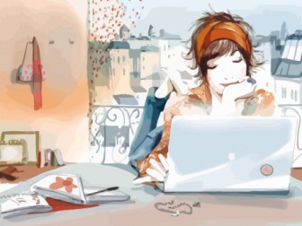 lány laptop és internet